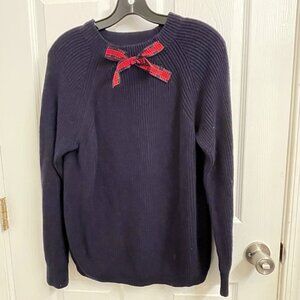 J Crew Mercantile Blue Tartan Bow Neck Wool Blend Sweater Long Sleeves size M